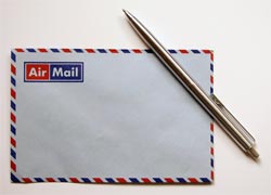 Airmail envelope and pen